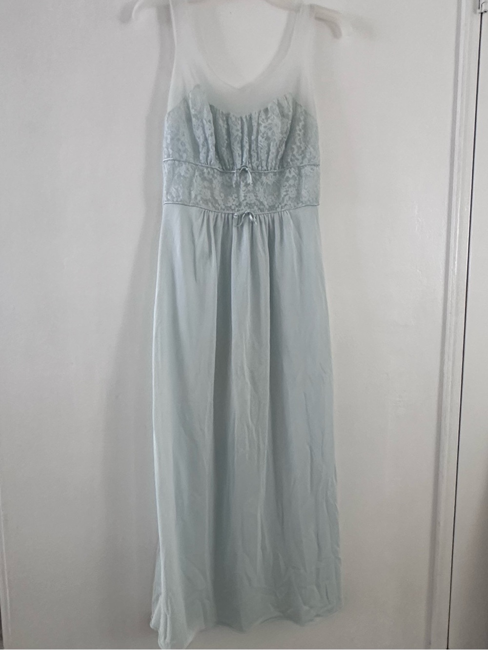 Vintage 1950s Ice Blue  Nightgown | Sheer Lace Empire Waist Maxi Slip Dress MCM